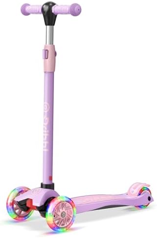 3-Wheel Kids Scooter - Lean-to-Steer Technology, Adjustable Height Handlebar, Wide Anti-Slip Deck, Scooter for Boys & Girls Ages 3+, Child Safety Approved, Support Riders Up to 165 lbs, Purple