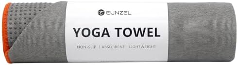 Eunzel Hot Yoga Towel - Microfiber Non Slip Yoga Mat Towel with Grip Dot Sweat Absorbent Towel for Hot Yoga, Pilates and Fitness 72" x 24", Grey/Orange