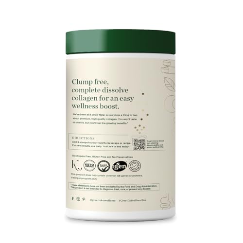 Great Lakes Wellness Collagen Peptides Powder for Skin, Hair, Nails, Joints & Digestion - Unflavored - Quick Dissolve Hydrolyzed, Non-GMO, Keto, Kosher - 16oz