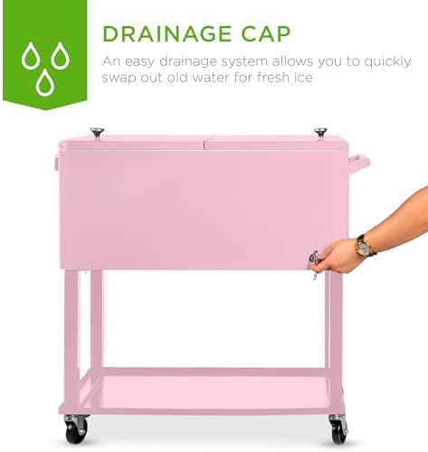 Best Choice Products 80-Quart Outdoor Steel Rolling Cooler Cart w/Ice Chest, Bottle Opener, Catch Tray, Drain Plug, Locking Wheels