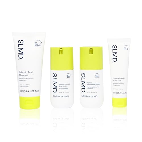 SLMD Skincare by Dr. Pimple popper - 30-Day Acne System - 4-pc Kit - 3 Steps, 2x per Day Full Routine to Treat and Prevent All Stages of Acne