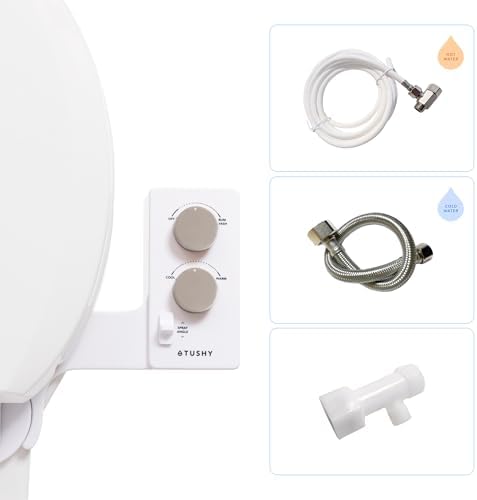 TUSHY Spa Warm Water Bidet Attachment for Toilet. Universal Fit, Easy Install (Requires Sink Access for Optional Temperature Control) Self Cleaning, Adjustable Pressure, Angle Control, Platinum Knob