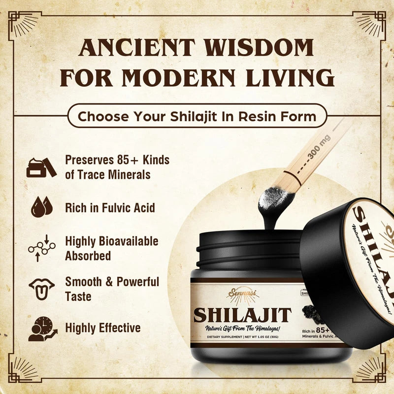 Sennasi Shilajit Pure Himalayan Organic Shilajit Resin - 600mg Maximum Potency Natural Organic Shilajit Resin with 85+ Trace Minerals & Fulvic Acid for Energy, Immune Support, 30 Grams (1 Pack)