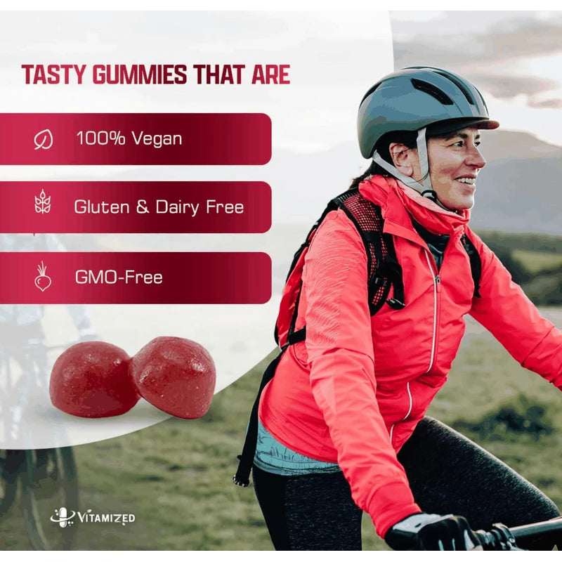 Vitamized Beet Root Gummies Super Nitric Oxide Beets Supplement 60 Chewables Red Beetroot