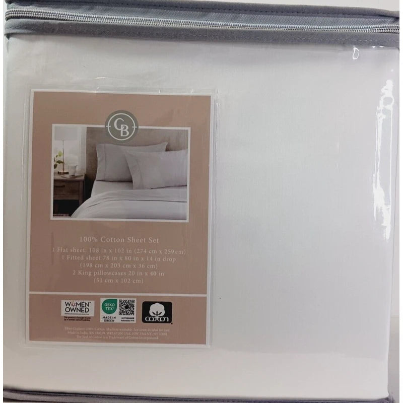 Cotton Bliss King White Sheet Set 300 TC 4pc 100% Cotton Sheet Set Soft New