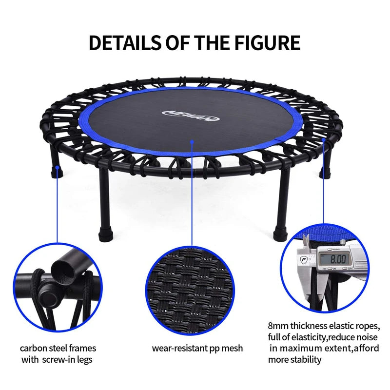 Newan 40'' Silent Fitness Mini Trampoline - Indoor Rebounder for Adults - Best Urban Cardio Jump Fitness Workout Trainer, Covered Bungee Rope System - Max Limit 330 lbs