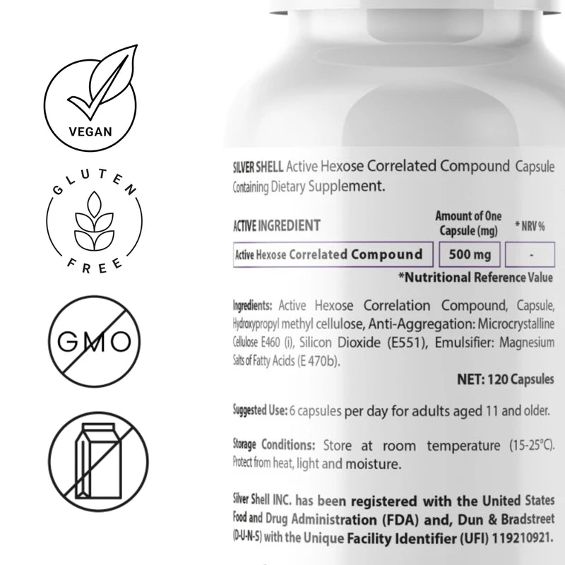 silvershell silvershell Active Hexose Correlated Compound, Immune Support Supplement, Shiitake Mushroom Extract, Supports Natural Killer Cell Activity-120 Veggie Capsules, Natural Ingredients