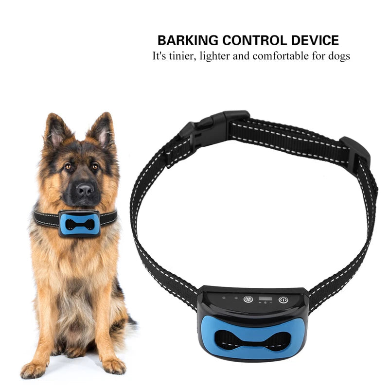 Barking Control Device Rechargeable Waterproof AntiBarking Collar Barking Detection(Blue)