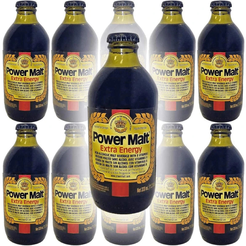 Power Malt, Extra Energy, Non-Alcoholic Malt Beverage, 11oz Glass Bottle (Pack of 10, Total of 110 Fl Oz)