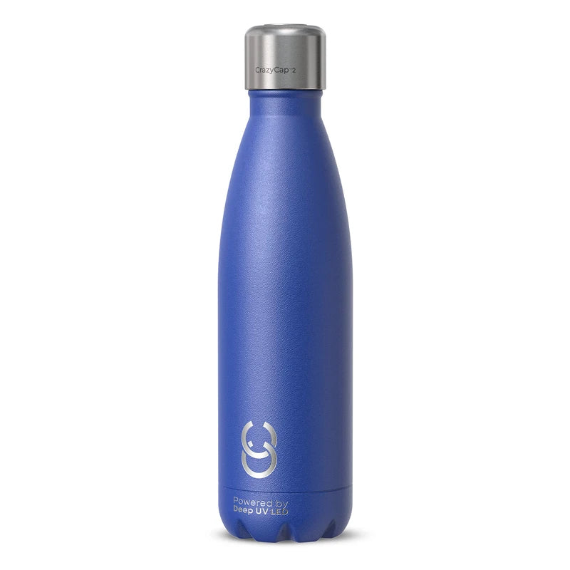 CrazyCap 2.0 UV Water Purifier & Self Cleaning Stainless Steel Insulated Water Bottle - Turns Any Water Source Into Clean Drinkable Water - Perfect for Hiking, Camping, Travel and Survival
