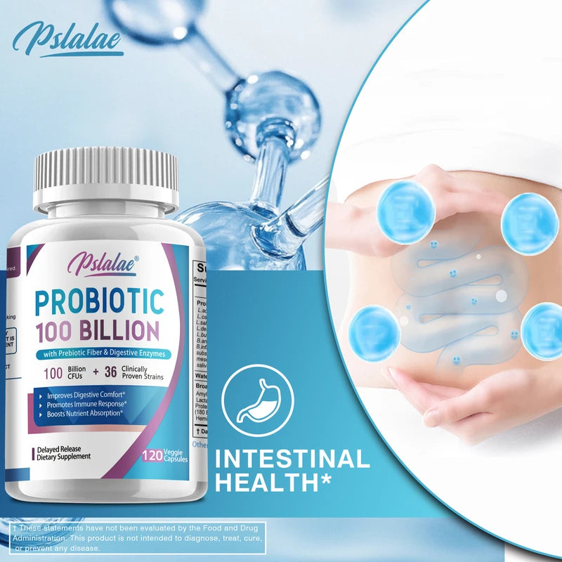 Pslalae Probiotic 100 Billion - Gut Health, Relieve Gas and Bloating - with Prebiotic