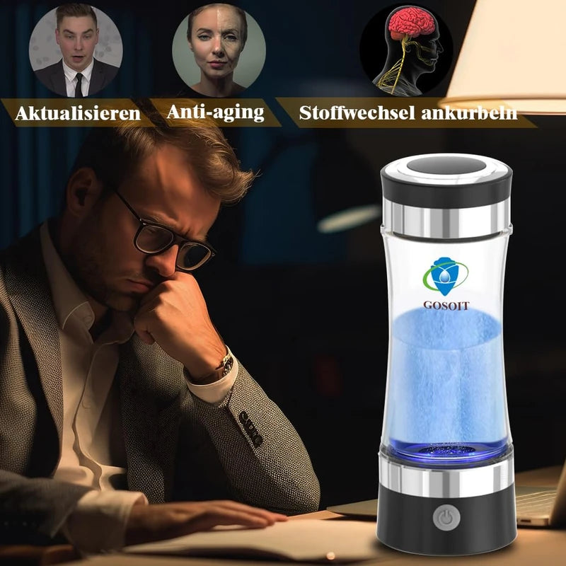 GOSOIT Glass Hydrogen Water Bottle Maker Machine Rechargeable and Portable Hydrogen Water Generator Ionizer with SPE and PEM Technology