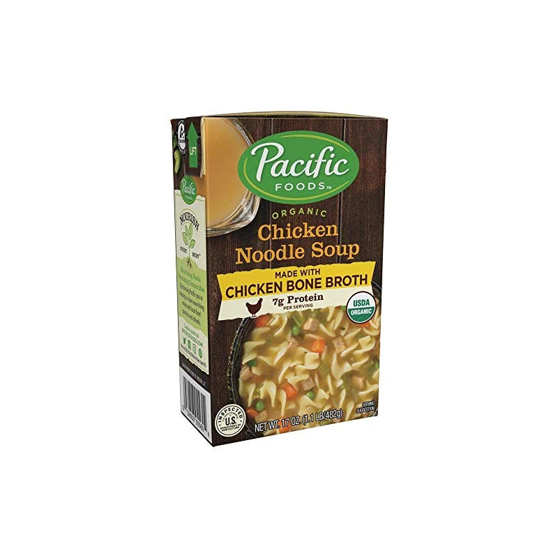 Pacific Foods Organic Bone Broth Chicken Noodle Soup, 7g Protein per Serving, Flavorful and Nutritious, 1.1 Pound (Pack of 12)