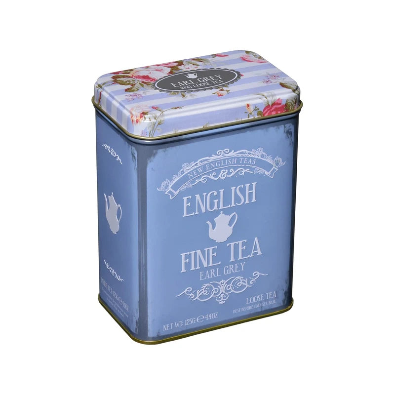 New English Teas Floral Tea Tin containing 125g loose-leaf Earl Grey tea