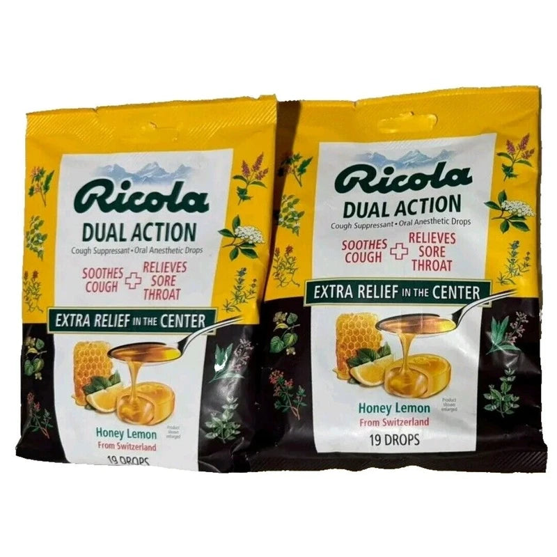 Ricola 2 Bags Ricola Dual Action Extra Relief Cough Drops Honey Lemon 19 Ct Exp: 12/24