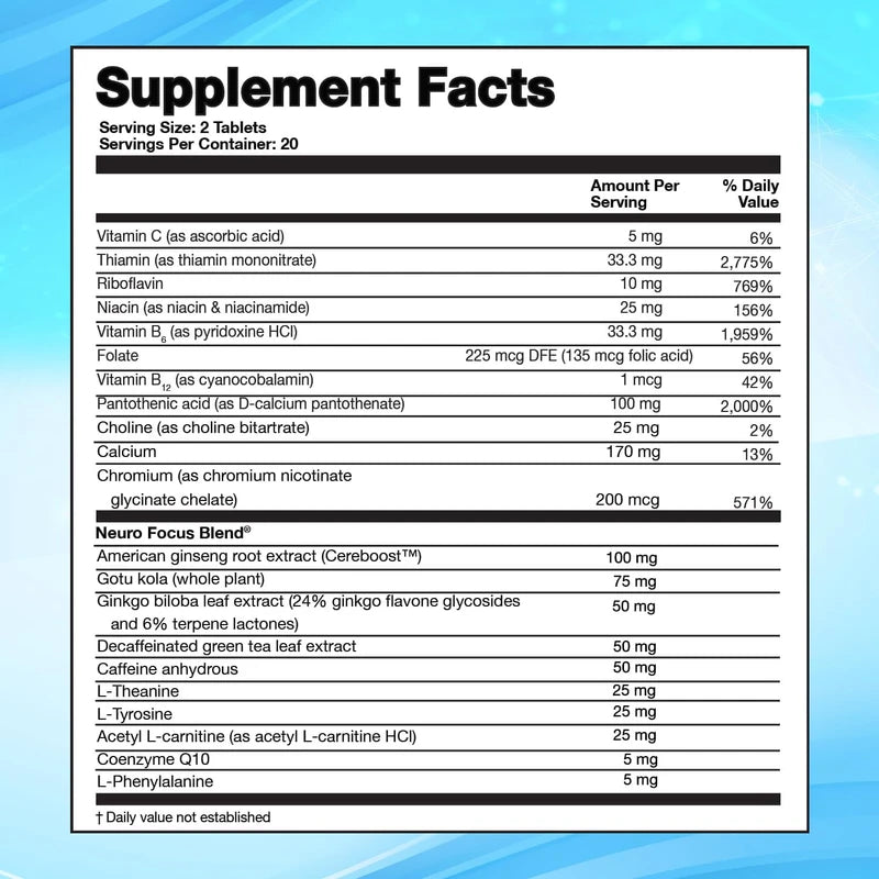 Focus Fast Clear Brain Nootropic Supplement, 40 Count, for Men & Women - Focus Pills for Concentration, Brain Booster & Memory Support – Vitamins, Choline, Ginseng, Gingko & More