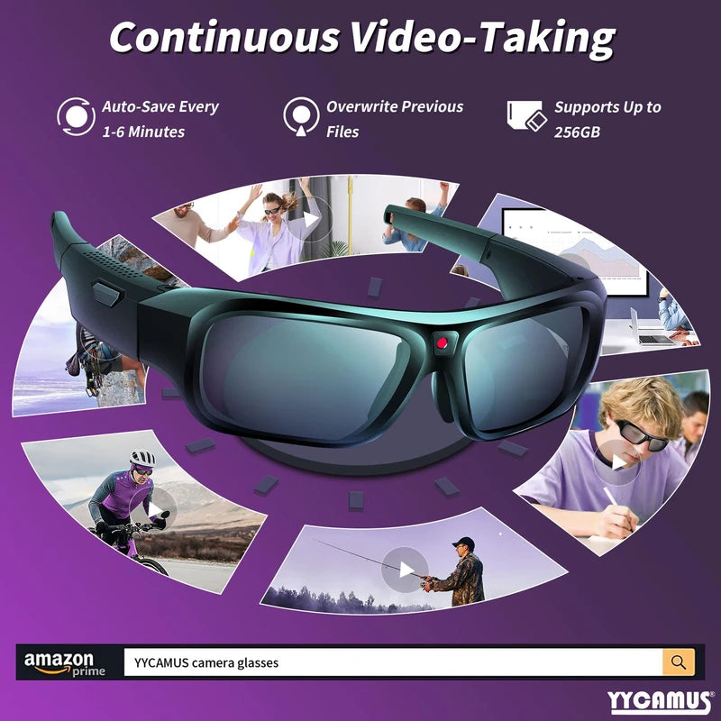 YYCAMUS 4K Camera Glasses, Upgrade Smart Sunglasses with Camera, Video Glasses with UV Protection for Outdoor Activities & Travel