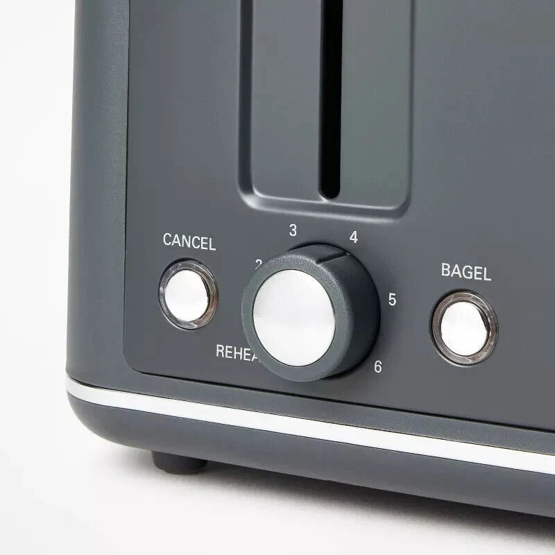 Figmint 4 Slice Toaster Thin Chrome Trim Band Gray, 7 Browning Settings- Figmint™. NEW