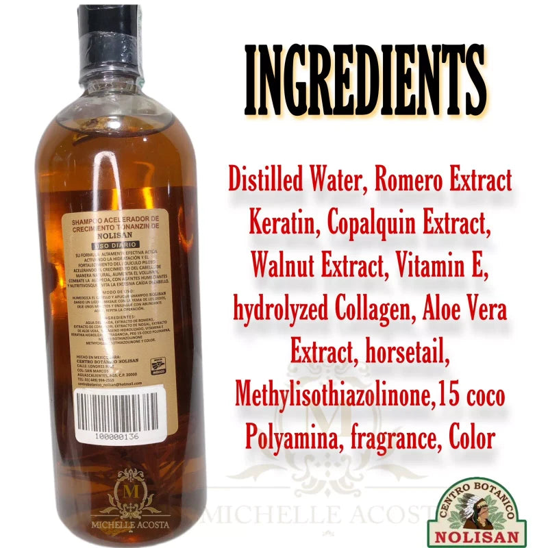 Nolisan 2 Hair Re-Growth Shampoo With Rosemary, Collagen & Copalquin TONANTZIN 1L Each