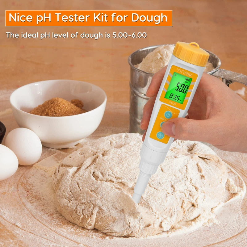 YINMIK Food pH Meter with Extra pH Replaceable Probe,Digital pH Tester for Sourdough and Bread,Food pH Tester for Meat,Canning,Cheese,Solid Samples, Soft Soil and Water
