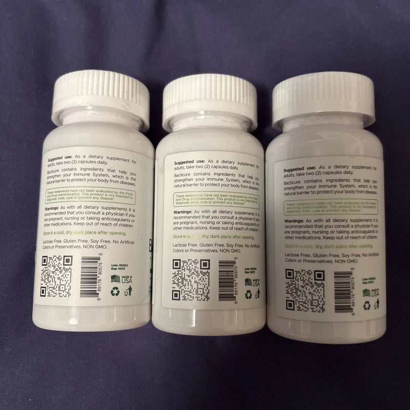 bacticure 3 Bottles Bacticure Natural Probiotic - 60 Caps X 3 - For Digestive Health 8-25