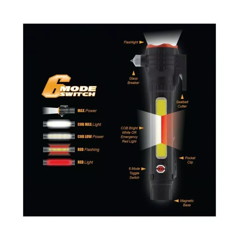 Farpoint Emergency Auto Tool - Seat Belt Cutter Glass Breaker 6 Mode Flashlight