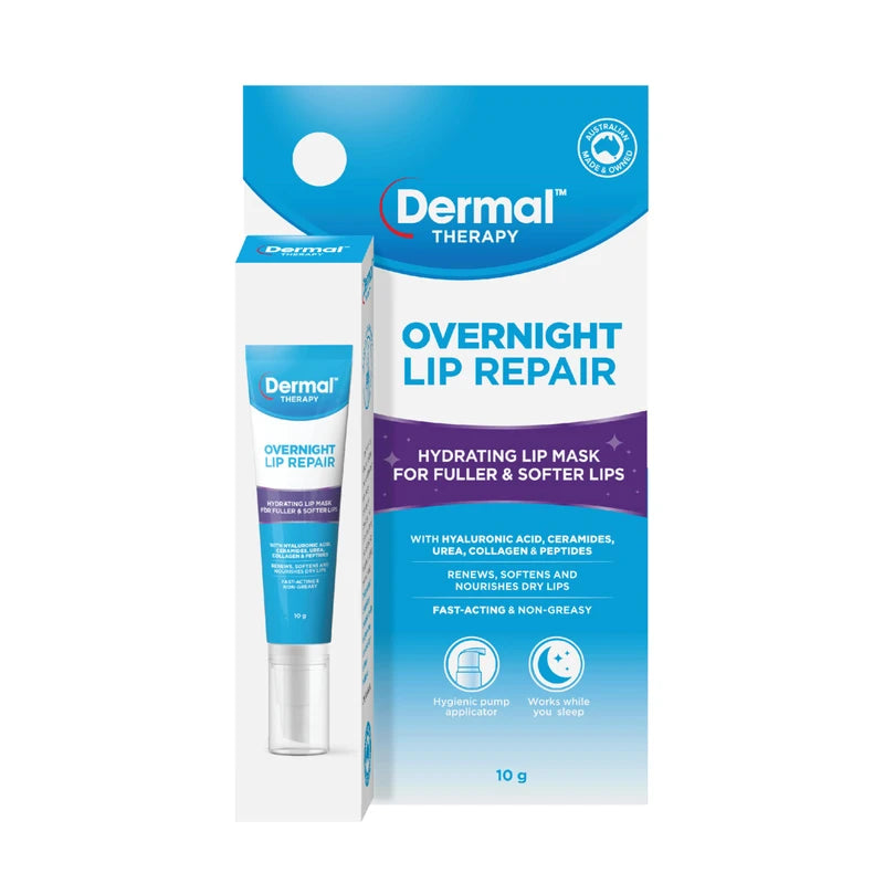 Dermal Therapy Overnight Lip Repair - Hydrating Lip Mask for Fuller & Softer Lips with Hyaluronic Acid, Collagen & Ceramide Complex - 10g