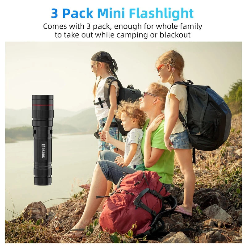 COSOOS 3 Mini LED Tactical Flashlights with Clip, 3.7inch Zoomable Bright AA Flashlight High Lumen, Pocket-Size Penlight, 1 Light Mode, Small Portable Waterproof Pen Flash Light for Camping