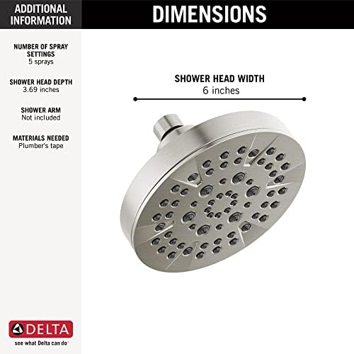 DELTA FAUCET -faucet 5-Spray Chrome Shower Head, Shower Head Chrome, Showerheads, 1.75 GPM Flow Rate, Chrome 52535