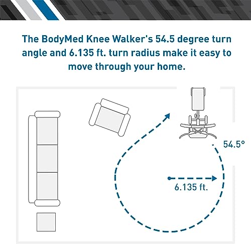 BodyMed Knee Walker for Injuries with Dual Brakes, Detachable Fabric Basket & Knee Pad Cover - Collapsible and Adjustable Scooter, Broken Leg Caddy, Alternative to Crutches
