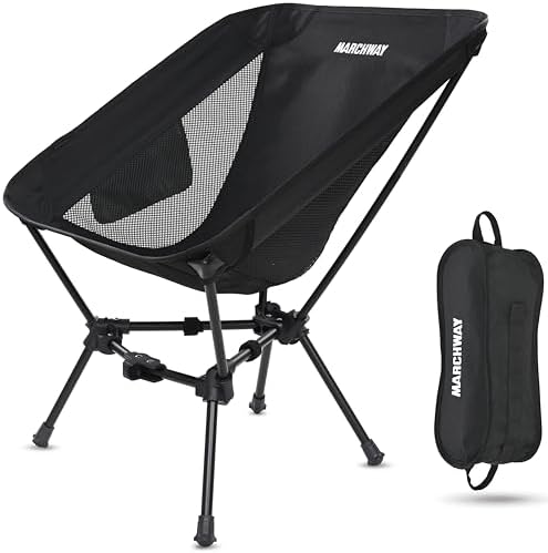 MARCHWAY Lightweight Folding Camping Chair, Stable Portable Compact for Outdoor Camp, Travel, Beach, Picnic, Festival, Hiking, Backpacking, Supports 330Lbs (Black)