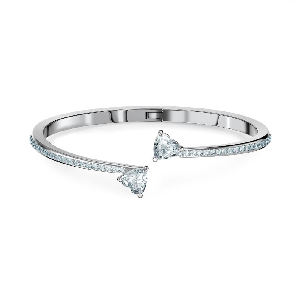 Swarovski Mesmera Bangle Bracelet, Heart-Shaped Clear Crystals on a Rhodium Finish Cuff, Size M, from the Attract Soul Collection
