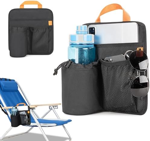 Beach Chair Cup Holder, Chair Side Organizer Easily Attached to Armrest with 2 Self-Adhesive Fastener Strap, Hanging Chair Attachment for Water Bottle, Sunglasses, Phone, Snack, etc..
