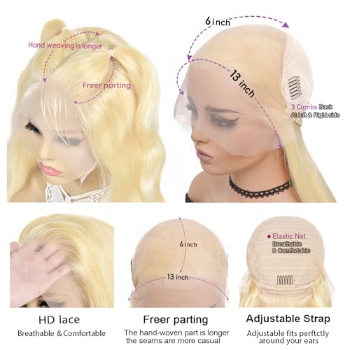 AHPAHP 613 13x6 Lace Front Wig Human Hair Straight Blonde Lace Front Wigs Human Hair 613 HD Lace Frontal Wig Blonde Wig Human Hair 200% Density 28inch