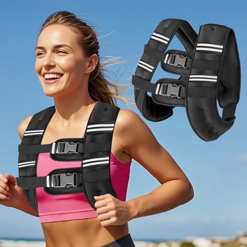 Weighted Vest with Two Adjustment Straps for Men Women, 8lbs/12lbs/16lbs/20lbs Weight Vest with Reflective Stripes for Workout
