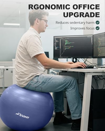 Trideer Yoga Ball - Exercise Ball for Workout pilates Stability - Anti-Burst and Slip Resistant for physical therapy, Birthing, Stretching & Core Workout, Office Ball Chair, Flexible Seating, Home Gym