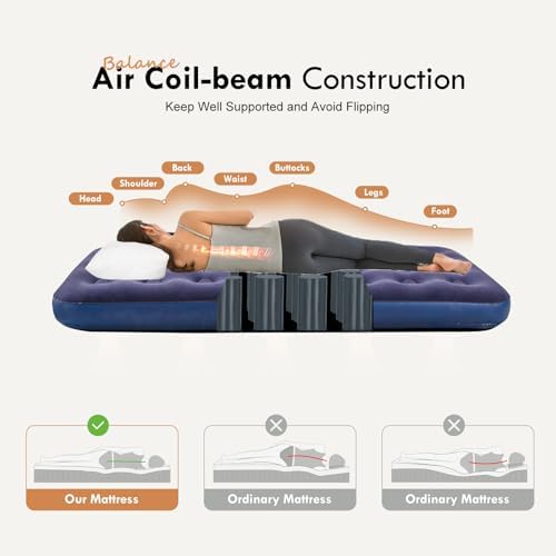 RAPTAVIS Single Size Air Mattress Inflatable Bed, Blow Up Mattress Camping Sleeping Pad