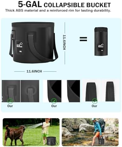 Portable Shower, Upgraded 6000mAh Camping Shower with LED Display, Camp Shower with 5-Gallon Collapsible Bucket, Outdoor Shower with 3 Spray Modes for Hiking, RV, Travel, Pet Bath, Watering Plants