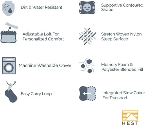 HEST Camp Pillow (Large) - Temperature Resilient Memory Foam - Essential for Camping, Backpacking, and Outdoor Adventures - Compact Packable Travel Pillow - 20" L x 26" W