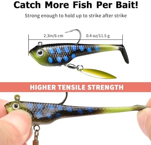 TRUSCEND Pre-Rigged Soft Fishing Lures, Well-Made Easy Catching Lures for Family Fishing, Great Action Swimbaits with Spinner, All-Conditions Fishing Gear for Bass Trout Walleye, Crappie Fishing Jigs