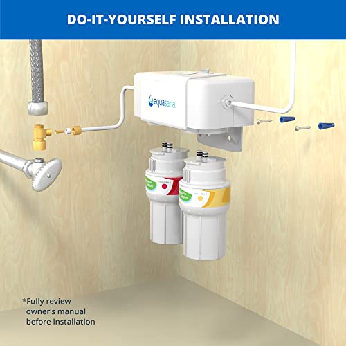 Aquasana Under Sink Water Filter System - Reduces PFAS, Lead, & Chlorine in Drinking Water - Under Counter Claryum Filtration for Kitchen - 2-Stage - Brushed Nickel Faucet - AQ-5200.55