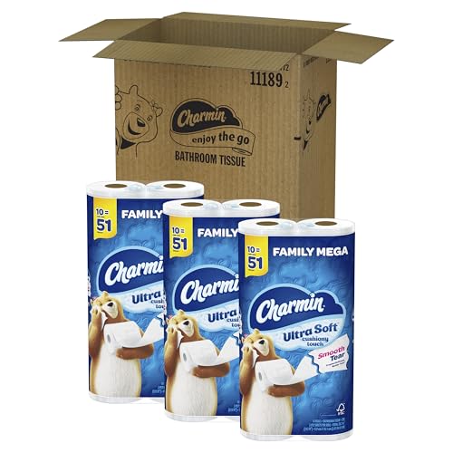 Charmin Ultra Soft Cushiony Touch Toilet Paper, 30 Family Mega Rolls = 153 Regular Rolls
