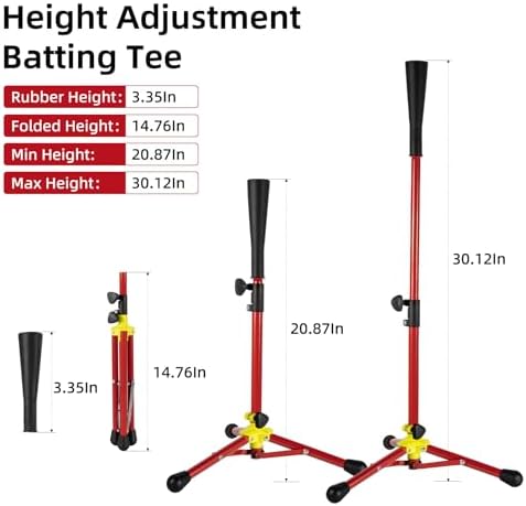 Kids Baseball Tee, 20.87 to 31.29 Inches Batting Tees for Baseball with Carry Bag, Portable Stable Baseball Tees for Hitting, Tripod Tanner Tee for Baseball Practice Stand Aged 3-8 Years