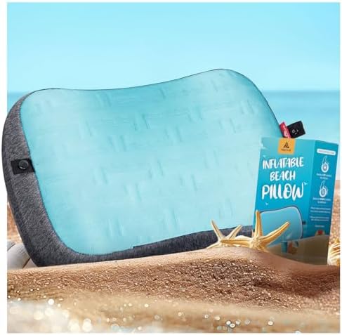 Hikenture Beach Pillow for Sand, Washable Inflatable Pillows for Pool, Portable Camping Pillows with Removable Cover, Soft Air Sand Pillow Built-in Sandbag for Backpacking, Beach Chair