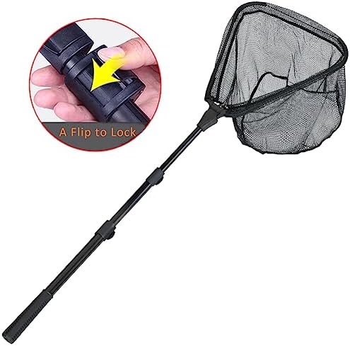 RESTCLOUD Fishing Landing Net with Telescoping Pole Handle, Fishing net Freshwater for Kids Men Women, Extend to 40-63 Inches