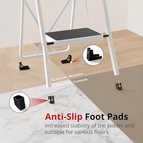 HBTower Step Ladder Folding Step Stool for Adults with Anti-Slip Pedal,330 lbs Capacity for Kitchen, Home,White