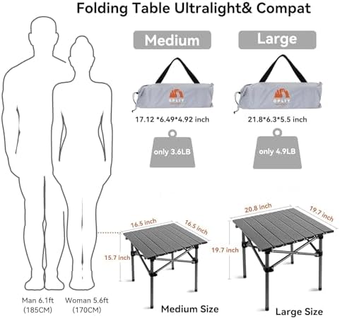Opliy Portable Folding Camping Table for 2-4 Persons Aluminum Collapsible Table Lightweight with Carry Bag for Camping, Hiking, Picnics, BBQ, Beach Trips & Tailgating