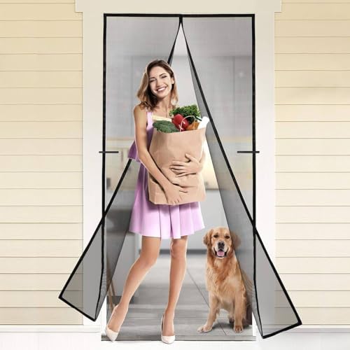 Magnetic Screen Door, Fit for Door Size:30"x80", Screen Itself Size 32"x81" Hands Free Entry, Pet and Kid Friendly, Reinforced Fiberglass Screen Door Mesh w/ 34 Strong Magnets for Patio/Front/Doorway