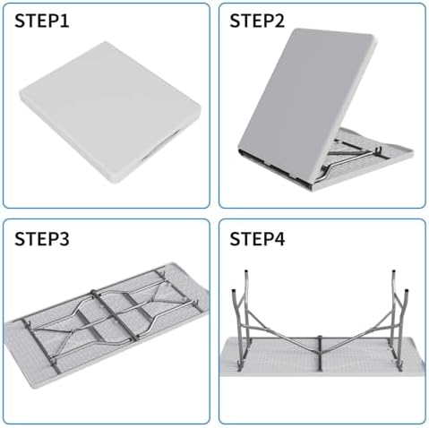 FWTI Deal 6 Feet Foldable Table, Built in Carrying Handle & Alloy Steel Legs, Heavy Duty Portable for Party, Dining, Wedding, Events, Picnic, Indoor, Outdoor, Camping, Utility, White