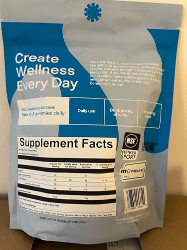 Create Creatine Monohydrate Gummies for Men & Women, Boost Focus, Strength, and Endurance, Anti-Melting Formula, Vegan, Gluten-Free, Non-GMO, 1.5g of Creatine per Gummy (Blue Raspberry, 90 ct)